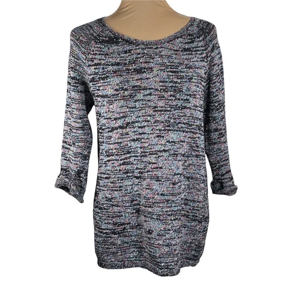 BDG Confetti Round Neck 3/4 Sleeve Cotton Blend Sweater M Medium Purple Multi